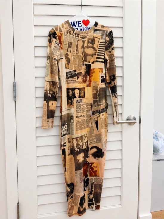 Jean Paul Gaultier Dresses & Skirts - Jean Paul Gaultier Newspaper Print Long Sleeve Dress in Tan and Black